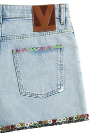 Embroidered Denim Shorts