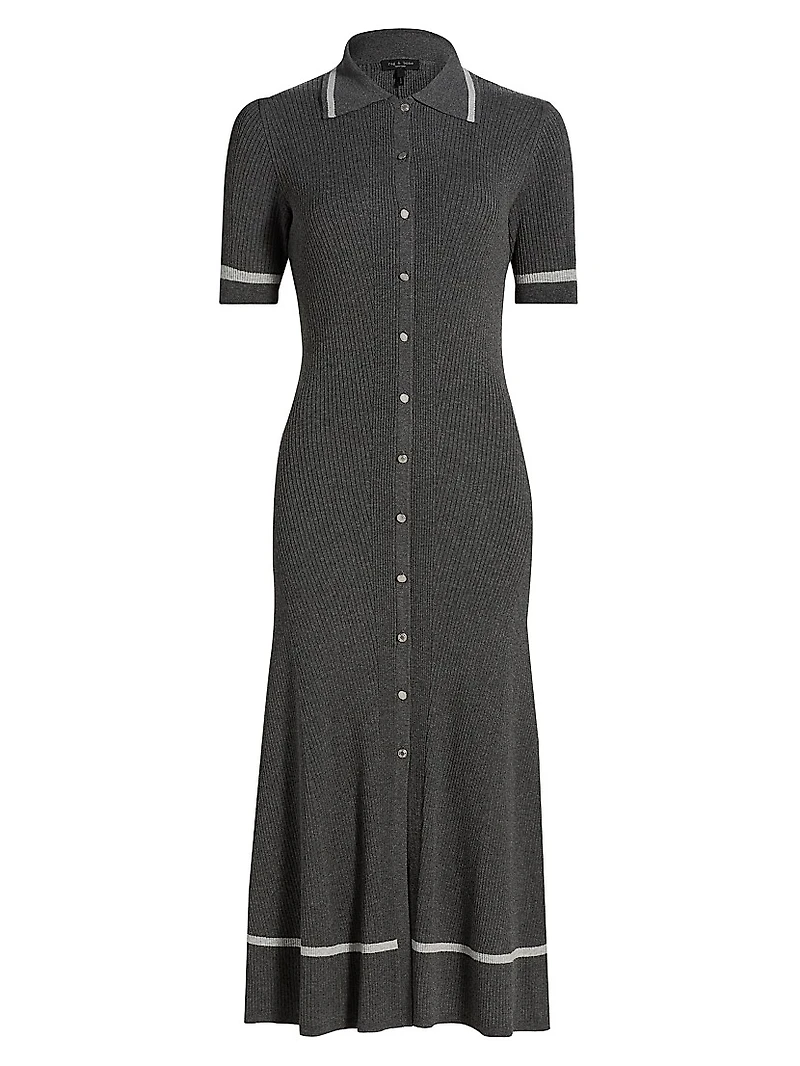 Kassy Rib-Knit Polo Midi-Dress