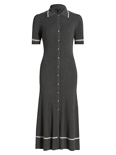 Kassy Rib-Knit Polo Midi-Dress