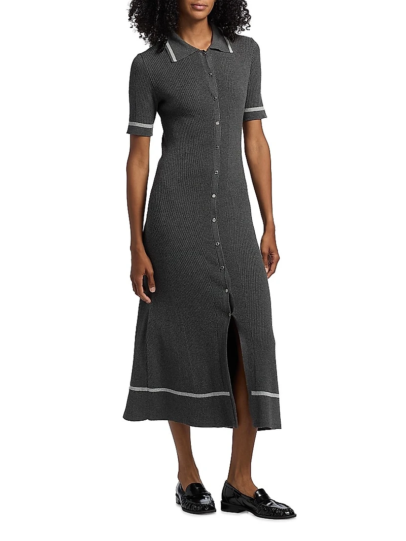 Kassy Rib-Knit Polo Midi-Dress