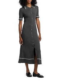 Kassy Rib-Knit Polo Midi-Dress