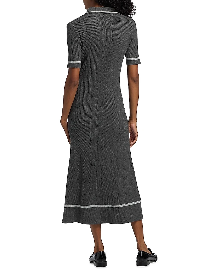Kassy Rib-Knit Polo Midi-Dress