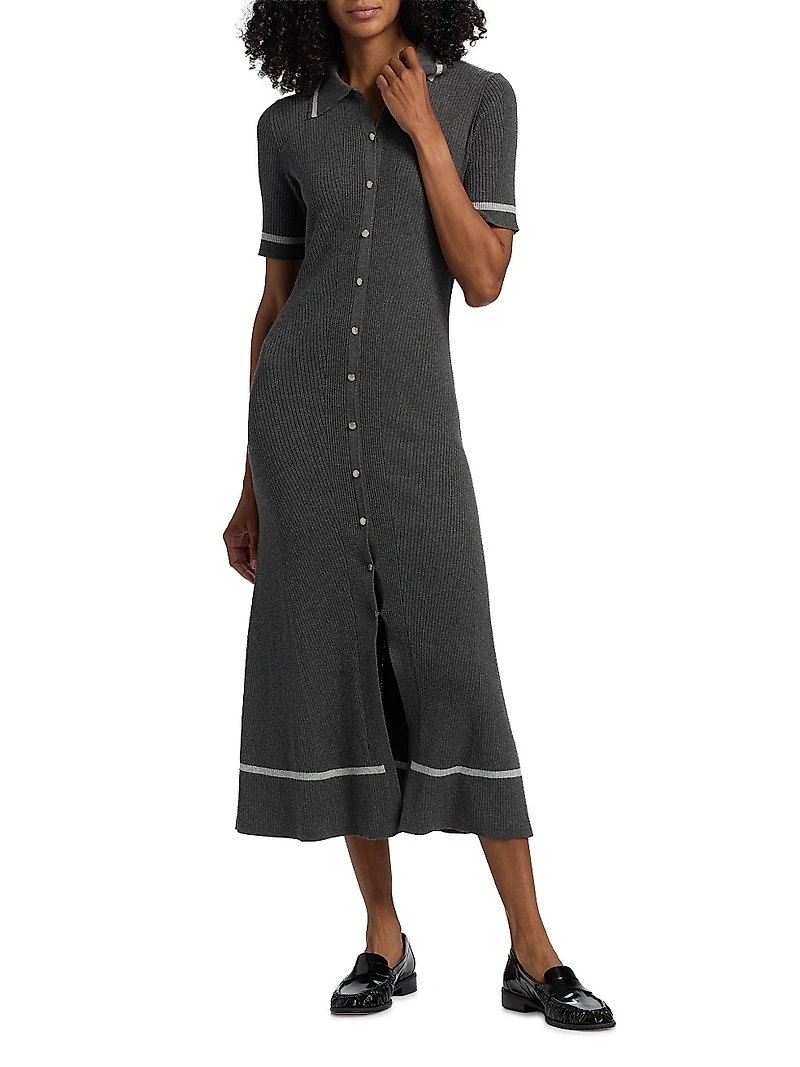 Kassy Rib-Knit Polo Midi-Dress