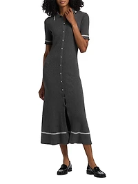 Kassy Rib-Knit Polo Midi-Dress