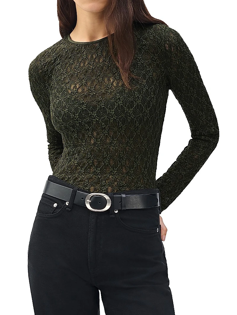 Ellie Stretch-Lace Crewneck Shirt