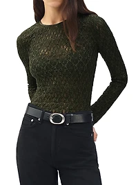 Ellie Stretch-Lace Crewneck Shirt