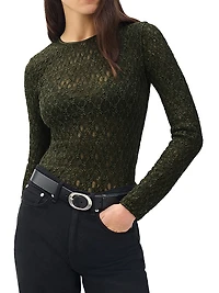 Ellie Stretch-Lace Crewneck Shirt