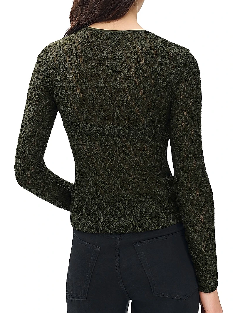Ellie Stretch-Lace Crewneck Shirt
