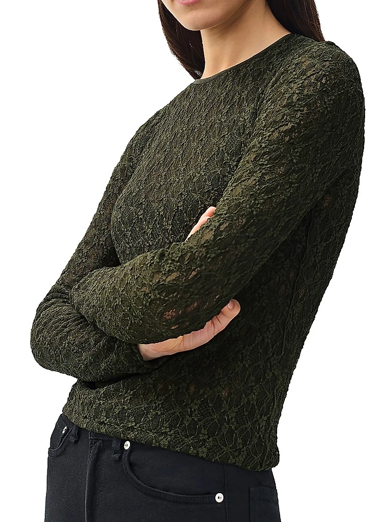 Ellie Stretch-Lace Crewneck Shirt