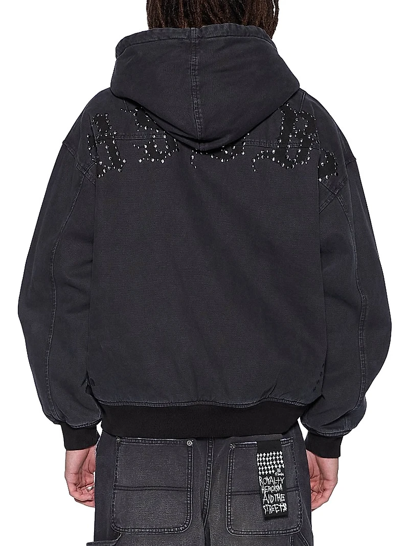 Neo-Nostalgia Stud-Back Padded Bomber Jacket