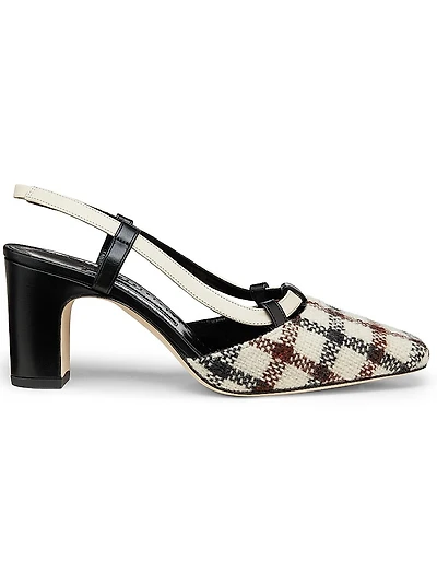 Vestal Check Wool & Leather Slingback Pumps