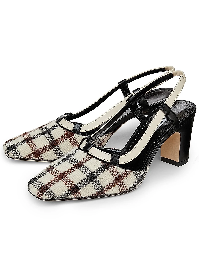 Vestal Check Wool & Leather Slingback Pumps