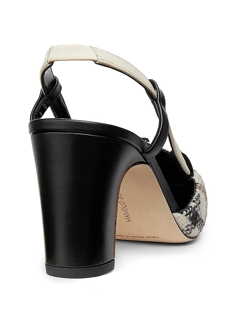 Vestal Check Wool & Leather Slingback Pumps