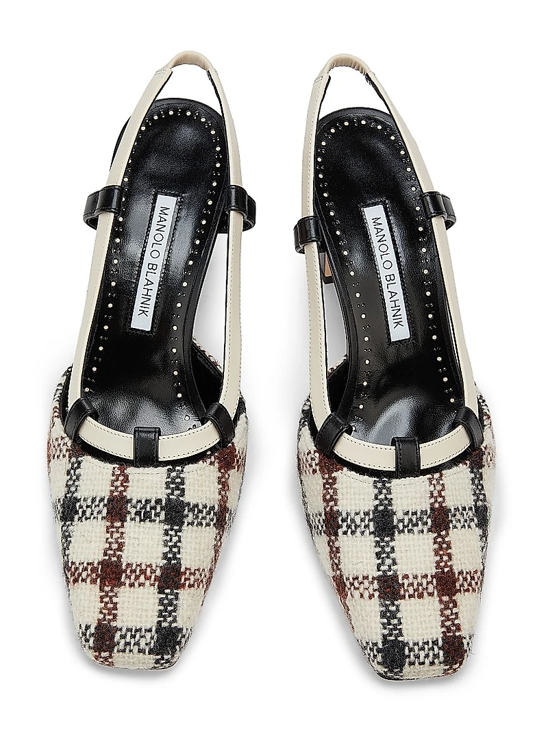 Vestal Check Wool & Leather Slingback Pumps