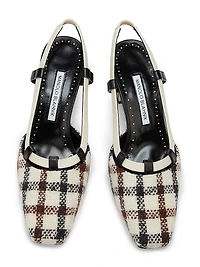 Vestal Check Wool & Leather Slingback Pumps