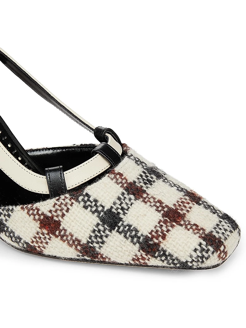 Vestal Check Wool & Leather Slingback Pumps