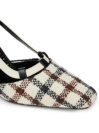 Vestal Check Wool & Leather Slingback Pumps