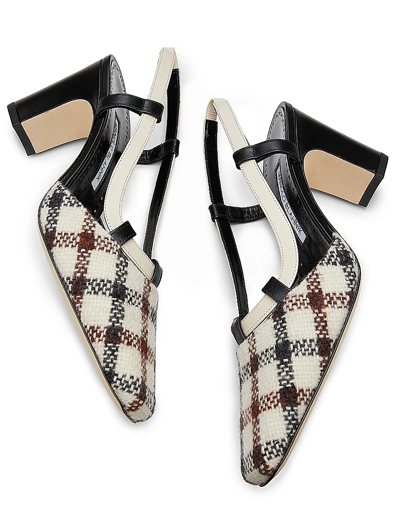 Vestal Check Wool & Leather Slingback Pumps
