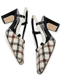 Vestal Check Wool & Leather Slingback Pumps