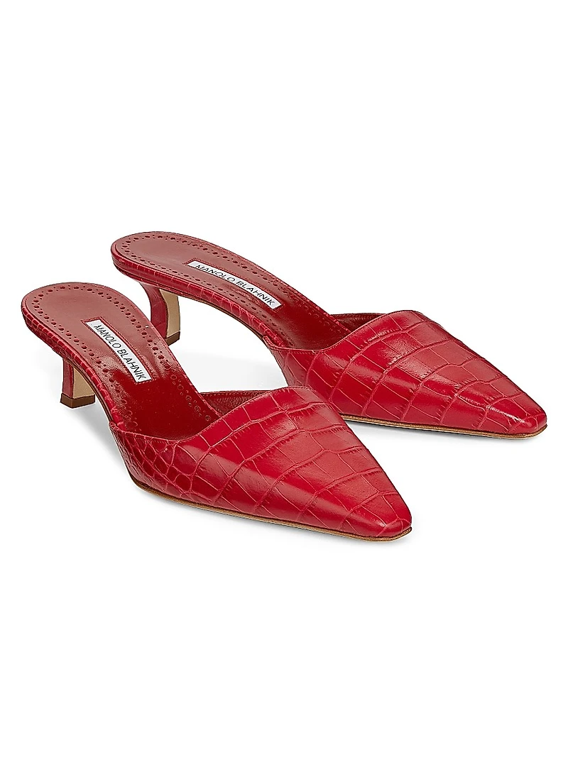 Croc-Embossed Leather Mules