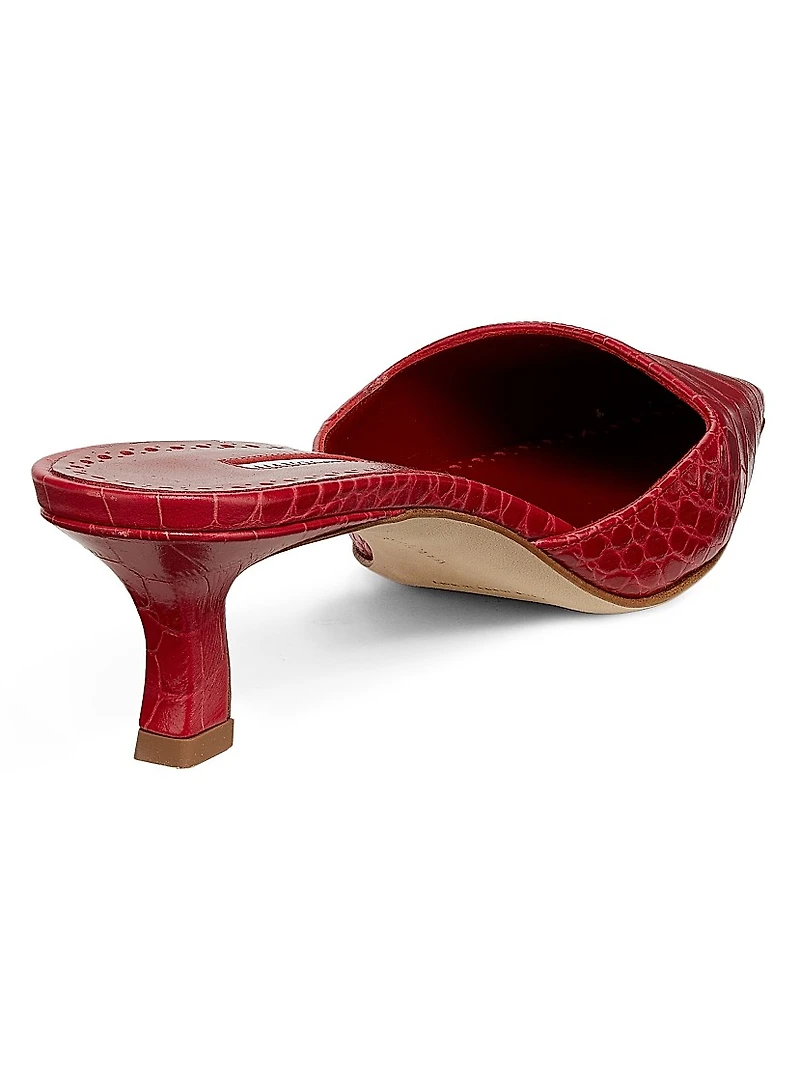 Croc-Embossed Leather Mules