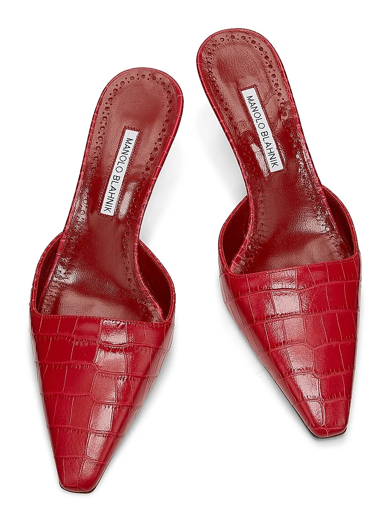 Croc-Embossed Leather Mules