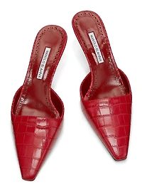 Croc-Embossed Leather Mules