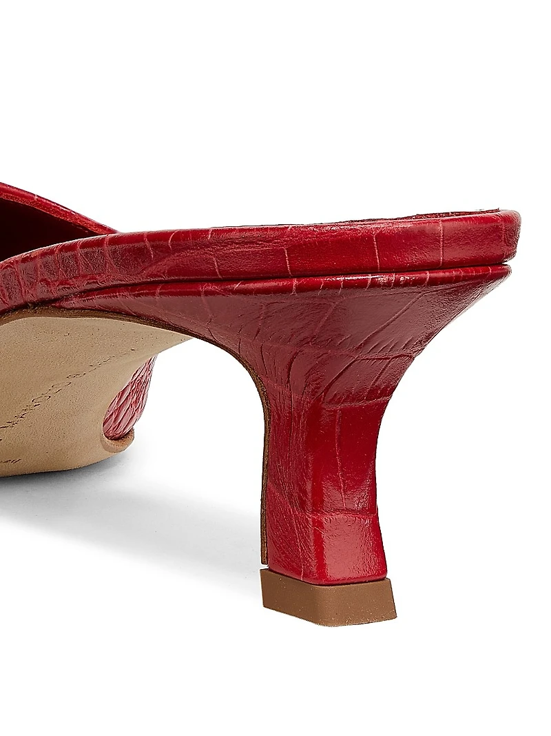 Croc-Embossed Leather Mules