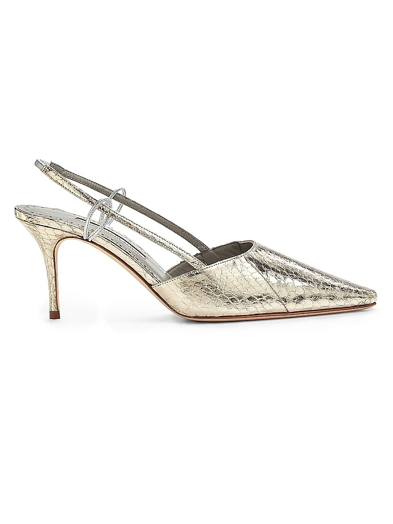 Touki 70MM Snake-Embossed Leather Slingback Pumps