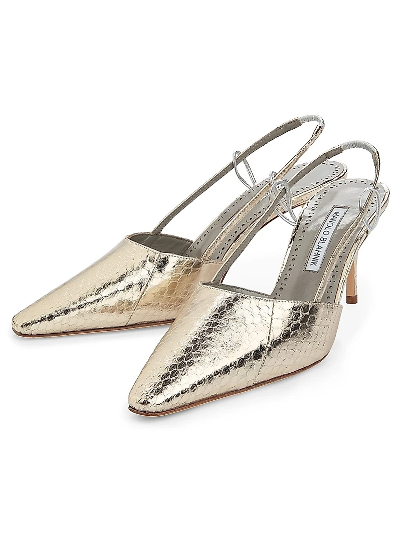 Touki 70MM Snake-Embossed Leather Slingback Pumps