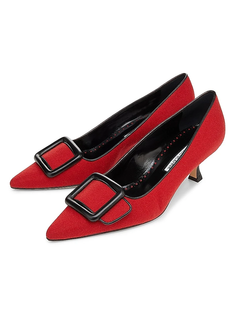 Maysale Buckle-Detailed Wool-Blend Pumps