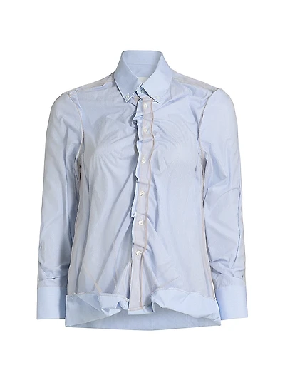 Crinkled Stripe Cotton Button-Down Shirt