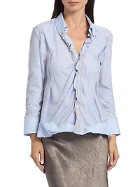 Crinkled Stripe Cotton Button-Down Shirt