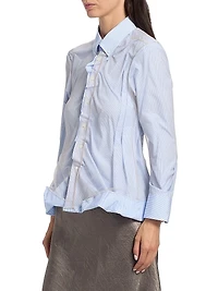 Crinkled Stripe Cotton Button-Down Shirt