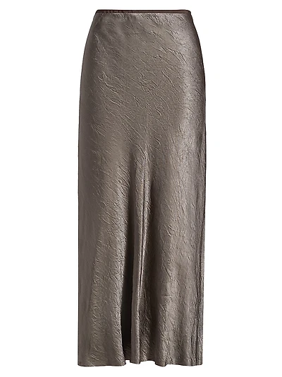 Textured Satin Midi-Skirt
