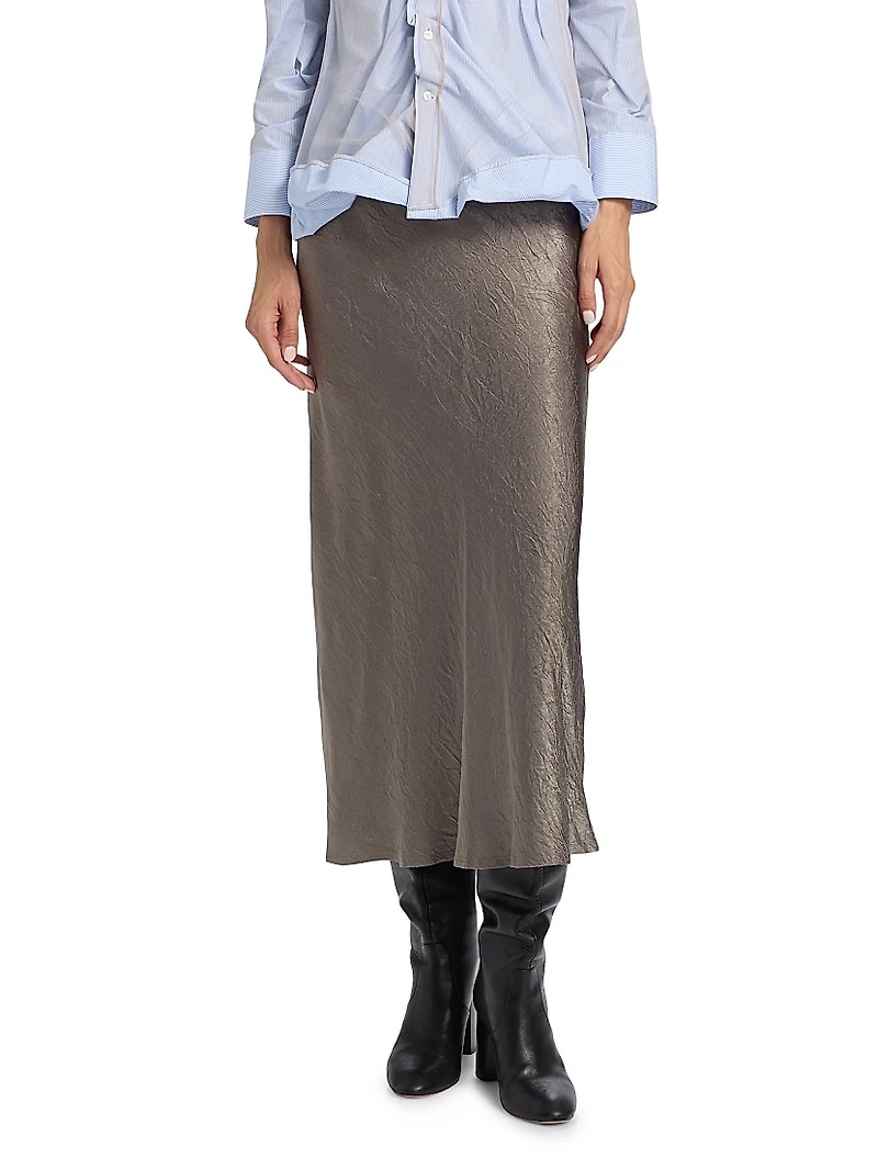Textured Satin Midi-Skirt