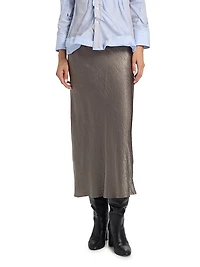 Textured Satin Midi-Skirt
