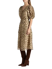 Claude Leopard-Print Puff-Sleeve Midi-Dress