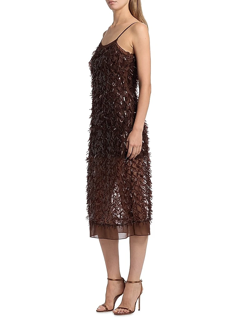 Mesh Sequined Midi-Slipdress