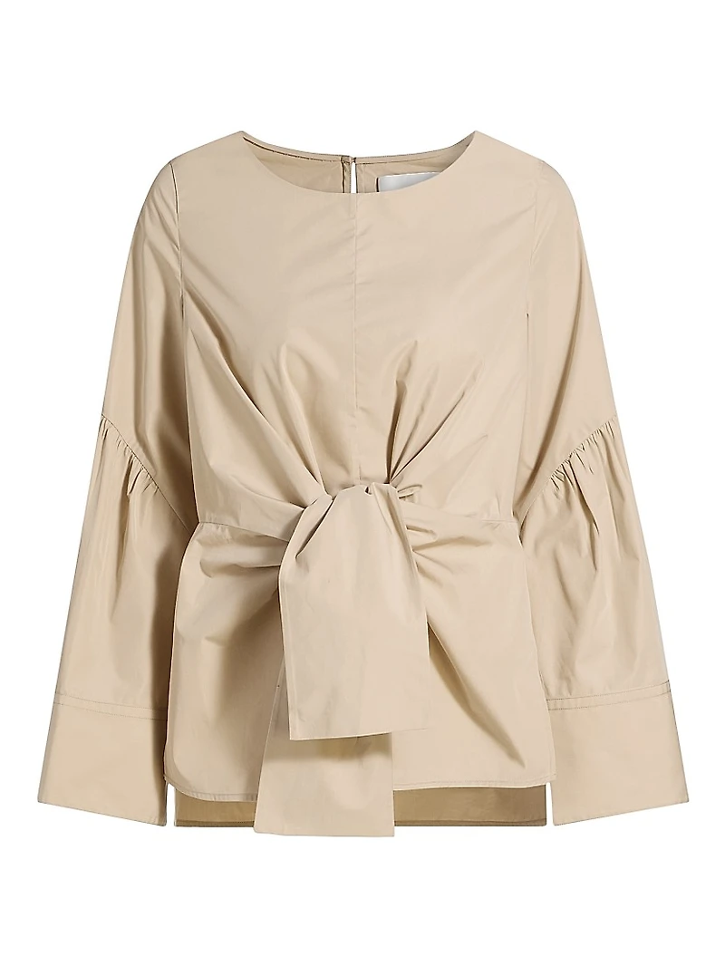Tie-Front Cotton-Blend Long-Sleeve Shirt