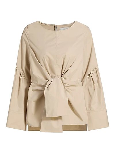 Tie-Front Cotton-Blend Long-Sleeve Shirt