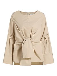 Tie-Front Cotton-Blend Long-Sleeve Shirt