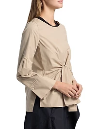 Tie-Front Cotton-Blend Long-Sleeve Shirt