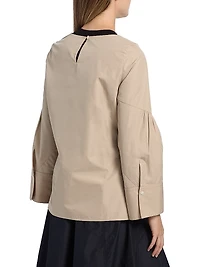 Tie-Front Cotton-Blend Long-Sleeve Shirt