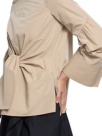 Tie-Front Cotton-Blend Long-Sleeve Shirt