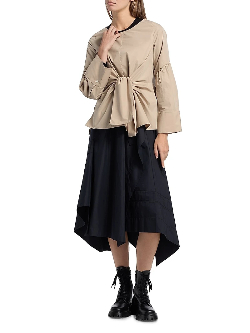 Tie-Front Cotton-Blend Long-Sleeve Shirt