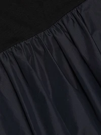 Round Neck Mixed Media Long-Sleeve Midi-Dress
