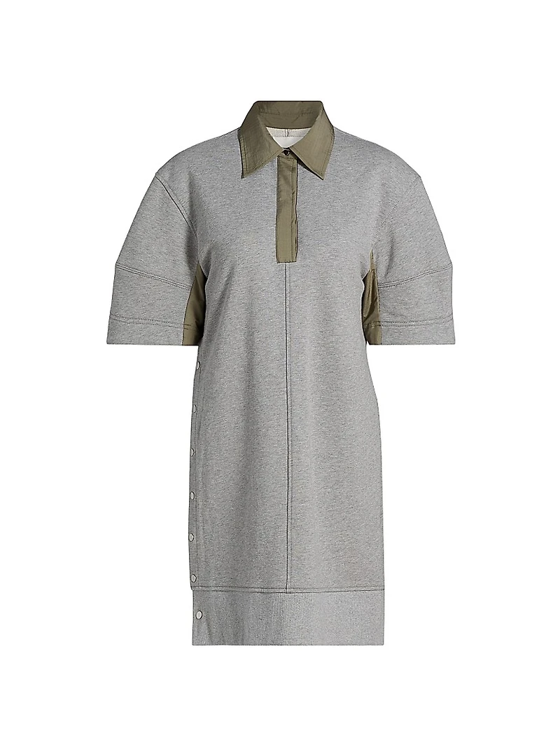 Contrast-Trim Snap Terry Polo Minidress