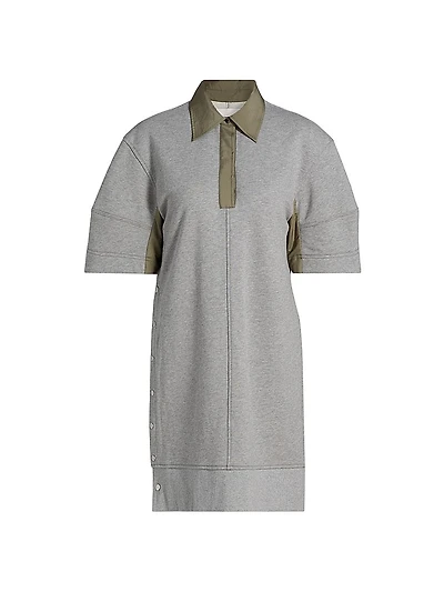 Contrast-Trim Snap Terry Polo Minidress
