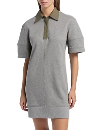 Contrast-Trim Snap Terry Polo Minidress
